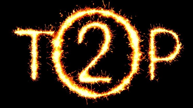 Testo "TOP 2" con scintille, glitter e fuochi d'artificio in animazione loop