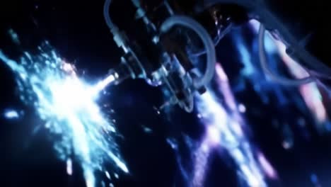 a futuristic exploration of deep space technology: a close-up on advanced propulsion mechanics in a stunning cosmic journey
