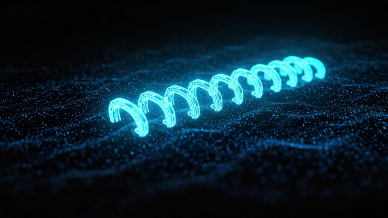 A mesmerizing digital representation of a glowing spiral structure, showcasing dynamic motion with particles in a dark, immersive environment, emphasizing energy and fluidity