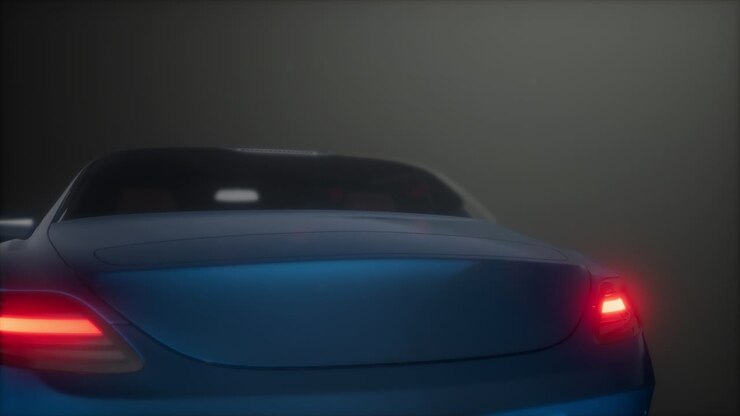 auto sportiva di lusso in uno studio buio con luci brillanti