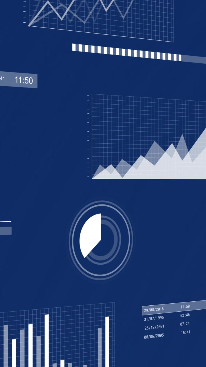 Animation of scanners and charts processing data on dark blue background