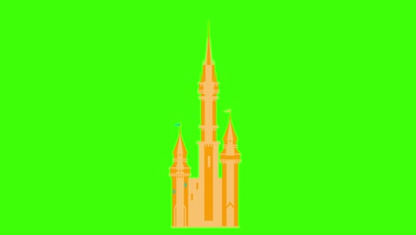 colorful simple animation of a golden castle isolated on a green screen in 4k