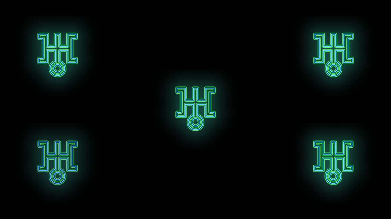 녹색 네온으로 일본 기호 패턴