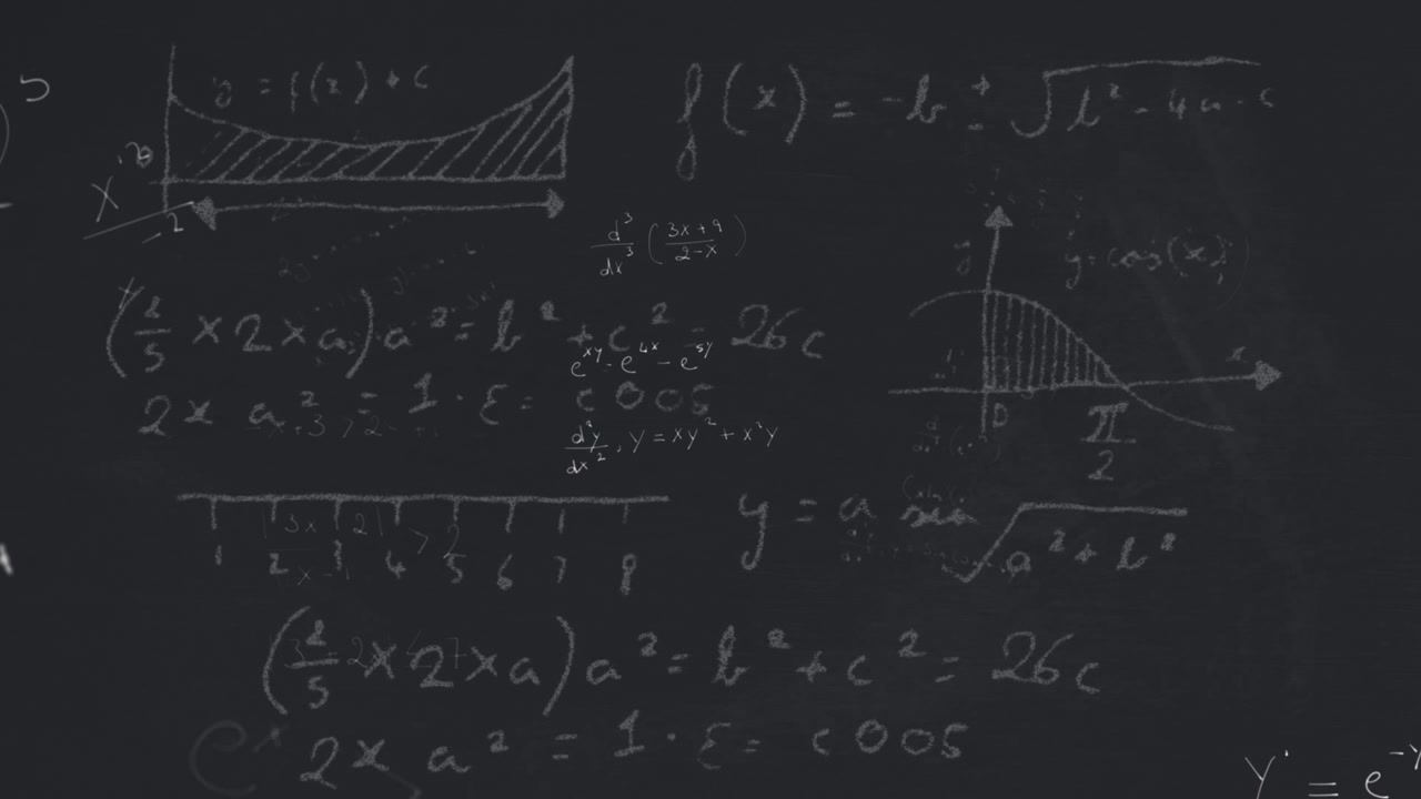 Mathematical equations against blackboard