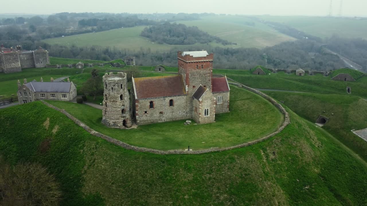 Aerial view of St Mary in Castro at Dover Castle