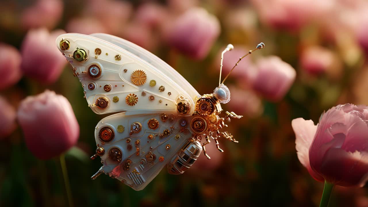 A Stunning Artistry of a Whimsical Butterfly Amidst Blossoming Flowers, Showcasing Intricate Patterns and Elegant Design with a Dreamlike Ambiance in Nature's Embrace