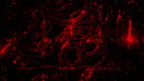 animation of sci-fi background with moving red serpentines beyond metallic checkerboard