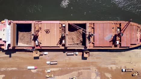 aerial view of freight ship at harbor