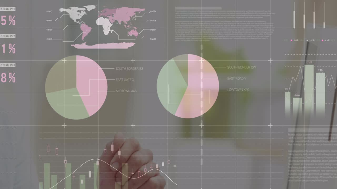 animación de estadísticas y procesamiento de datos financieros sobre empresarios en reuniones