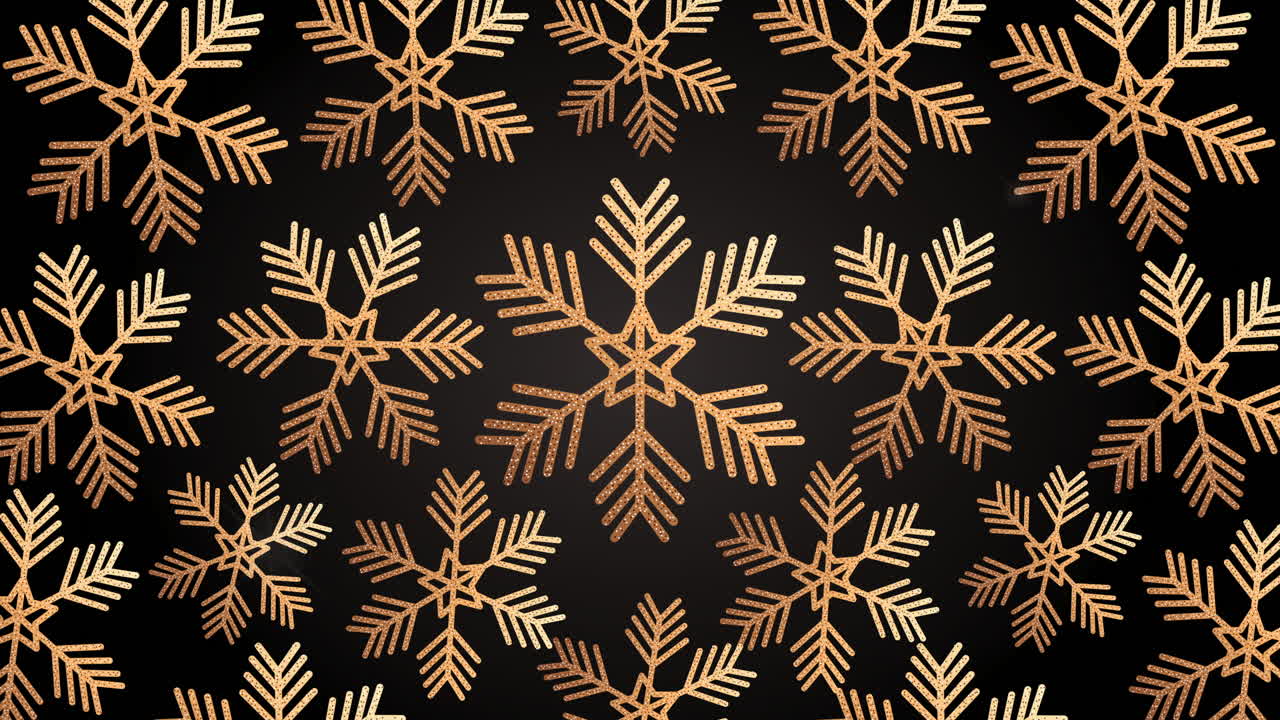 happy merry christmas animation with golden snowflakes pattern