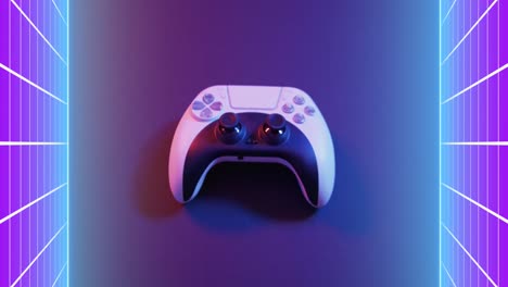 Animation-of-neon-grid-over-video-game-pad