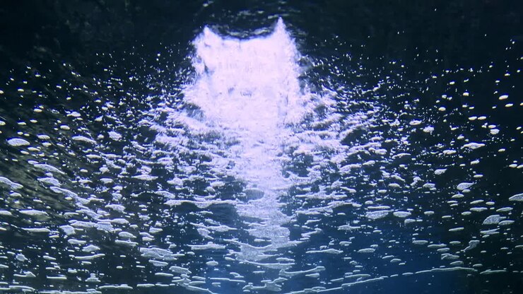 Scena subacquea accattivante che mostra acqua che ribolle, creando un'atmosfera acquatica ipnotizzante.