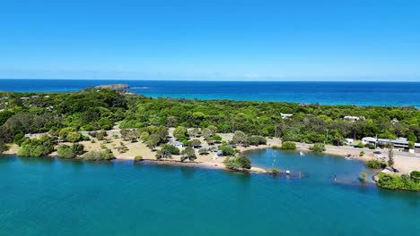 scenic aerial view of river and coastline