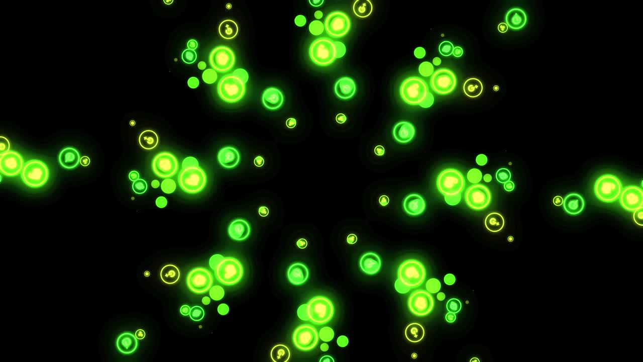 sólo para uso editorial. animación de comunicación voladora o señales de red social, movimiento caleidoscópico, bucle sin costuras. animación. logotipo verde neón de marcas famosas.