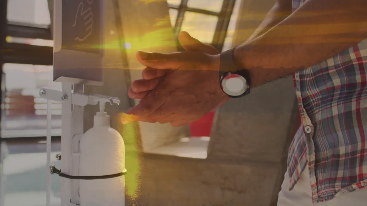 아프리카계 미국인 남자가 손을 소독하는 풍경의 애니메이션