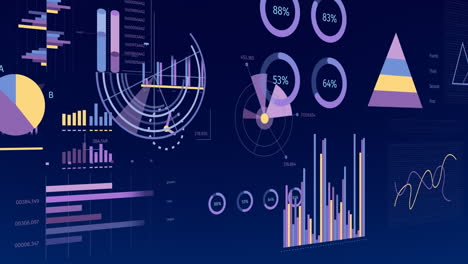 animation of interface with statistical data processing against blue background