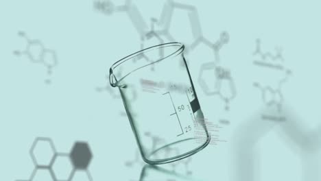 animación de la fórmula química y procesamiento de datos sobre el vaso