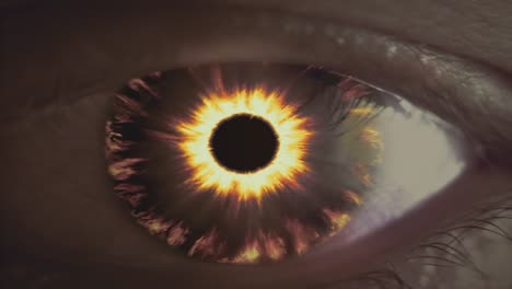 evil eye with a burning iris. fantasy or horror cinematic footage. symbol of anger.