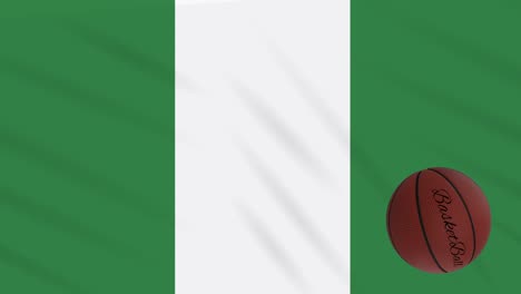 bandera de nigeria agita y el baloncesto gira, bucle