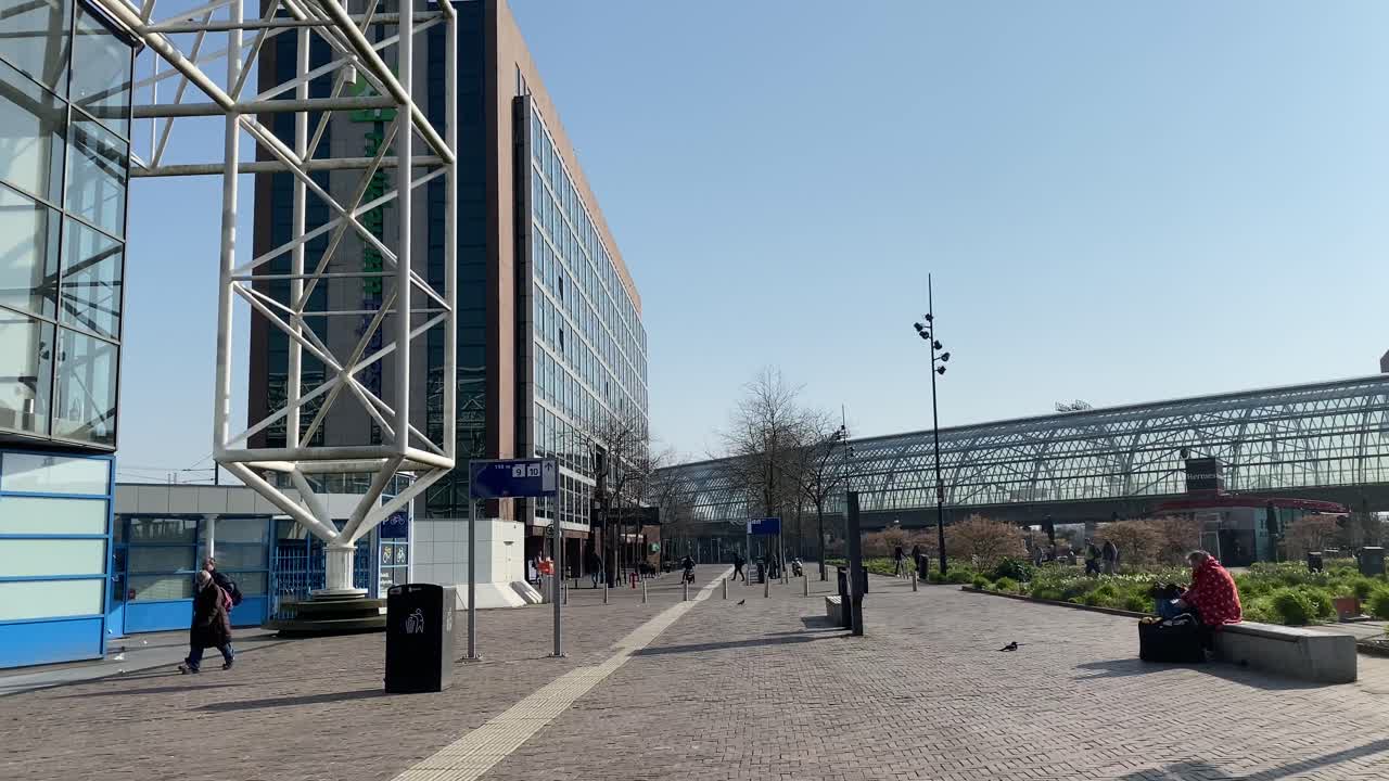 Still outdoor shot in front of Sloterdijk station almost empty due to Coronavirus pandemic in the Netherlands