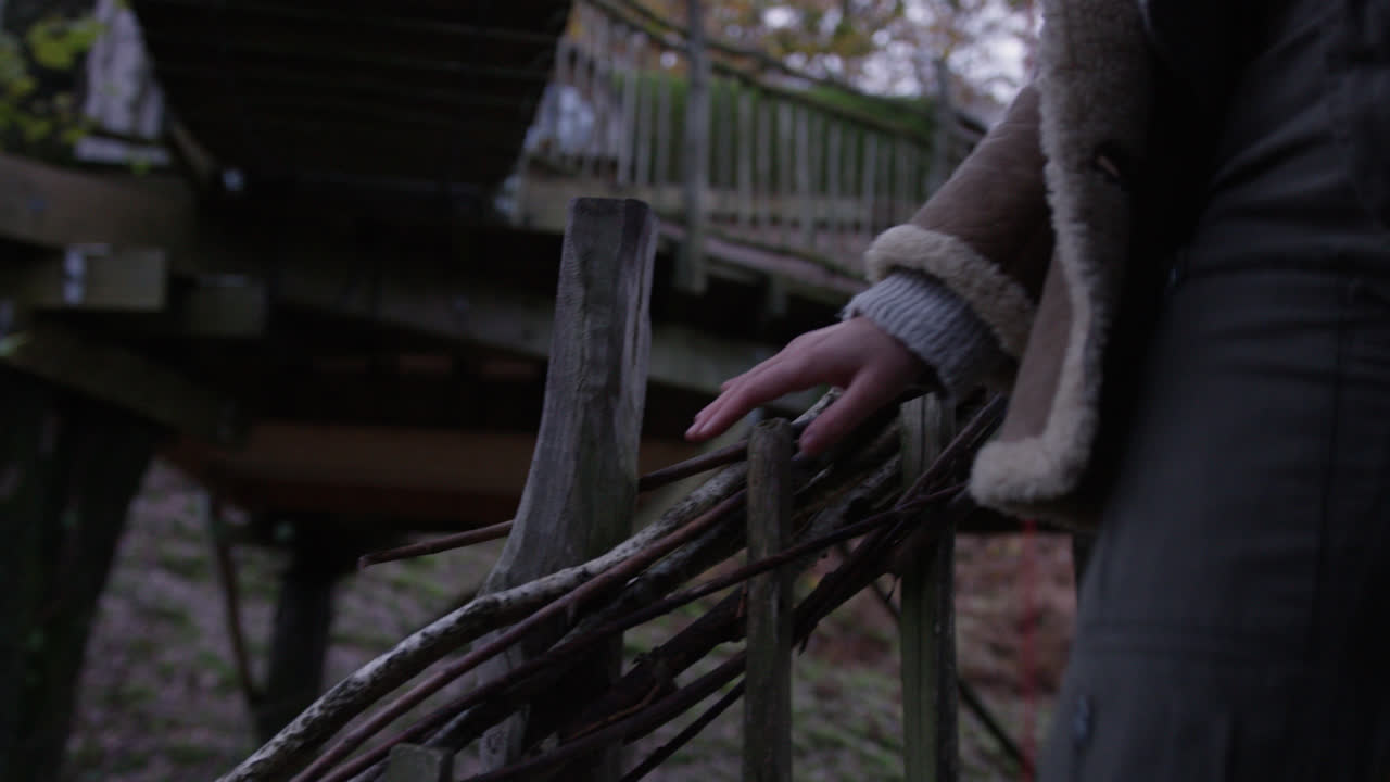 hembra descendiendo por la escalera natural de la casa del árbol