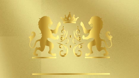 Animación-Digital-Del-Diseño-Del-Logotipo-Con-León-Y-Corona-Sobre-Fondo-Dorado