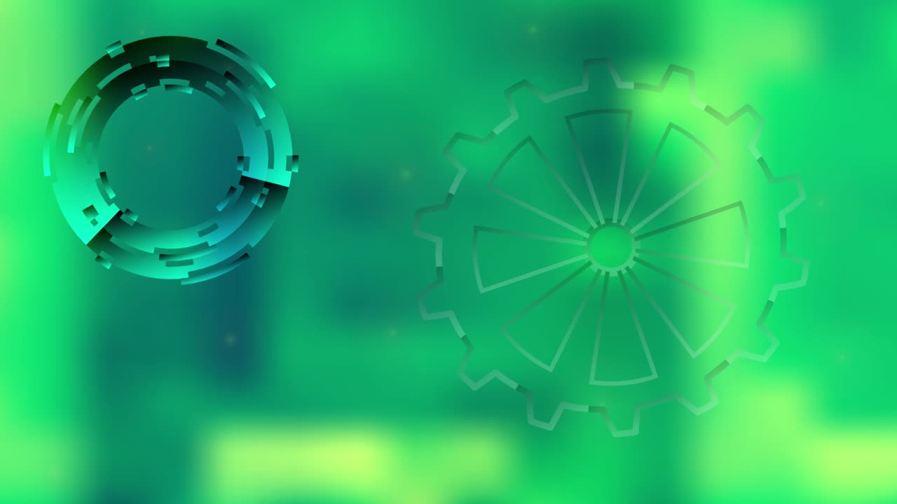 Bitcoin and rotating gears on a blurred green background, 4k footage loop