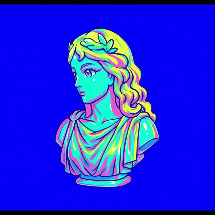 Animated Neon Bust of a Classical Goddess