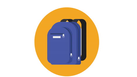 animación del icono de la mochila en un círculo amarillo sobre fondo blanco