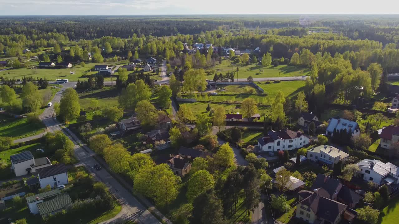 Suburban Katlakalns in Spring: Aerial View of Houses, Roads, and Nature