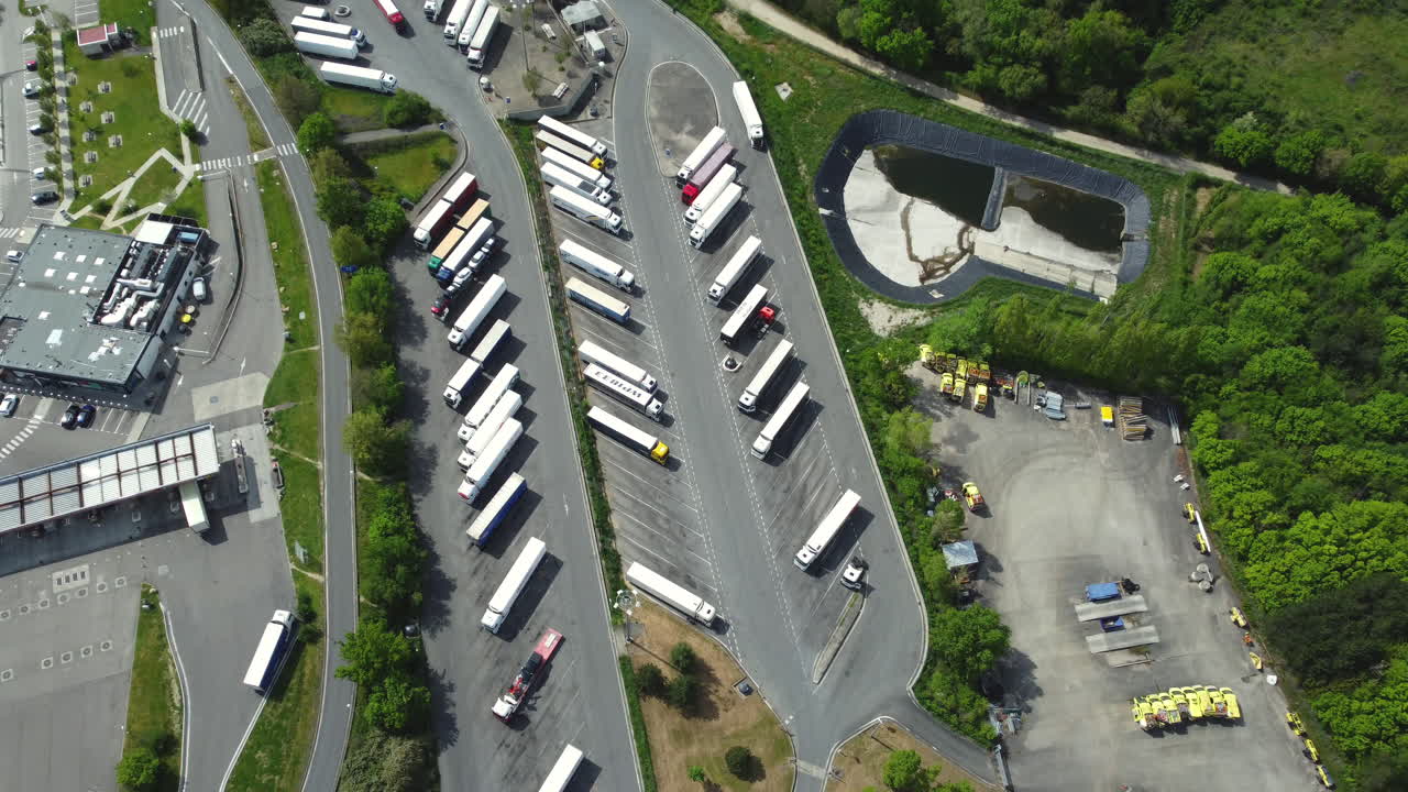 Aerial View of a Busy Truck Stop