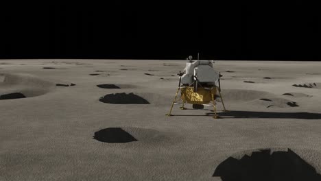 3d animation showing the lunar module on the surface of the moon amongst some craters