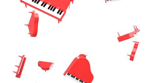 falling red pianos on white background.