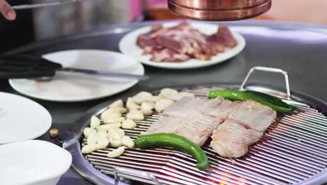 grilling meat and vegetables on a bbq grill