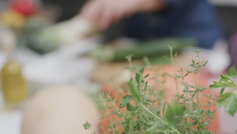 midsection of senior caucasian woman rolling up sleeves in kitchen before chopping food, slow motion