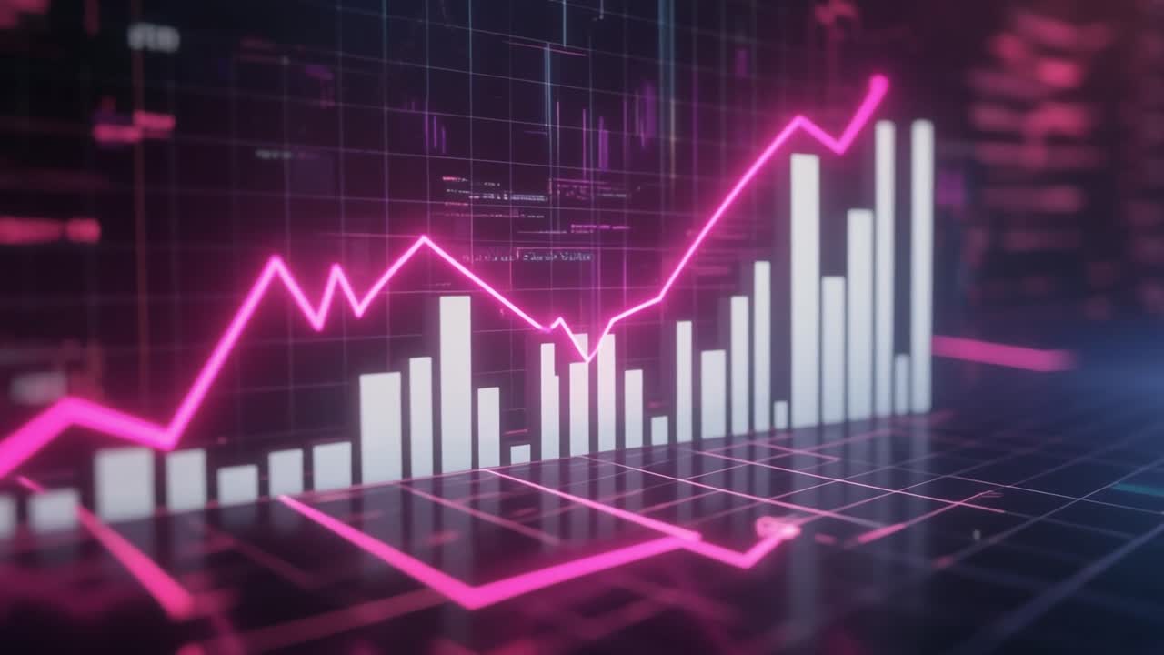 Animeret digital graf med opadgående tendens og voksende søjler