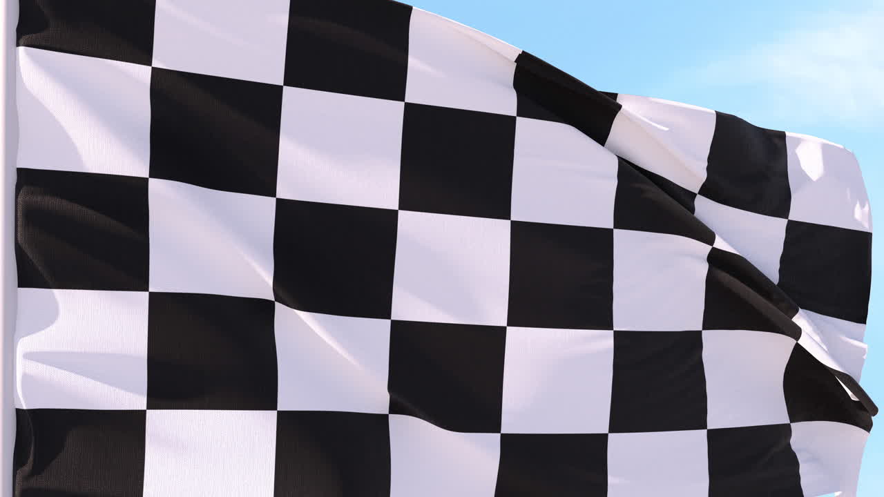 Bandeira Quadriculada Tremulando ao Vento Contra um Céu Azul