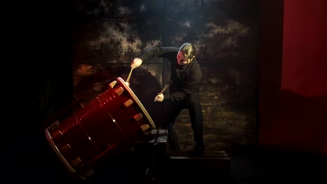 young man hipster playing drum