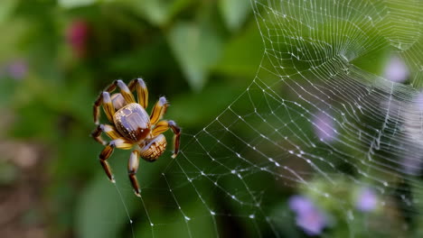 primer plano de una araña en su red