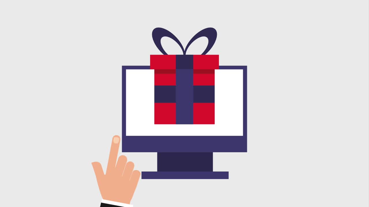 caja de regalos en la pantalla de la computadora iconos de compras en línea