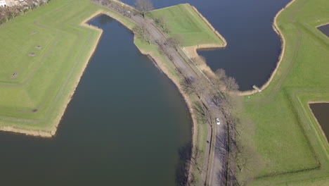 Aerial drone view of the road at the fortified village of Heusden, Noord Brabant, the Netherlands