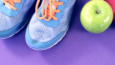 shoes, fruits, napkin and measuring tape