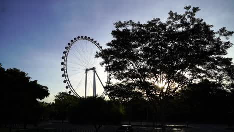 the singapore flyer, giant ferris wheel in sunset
