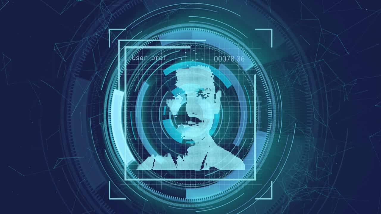 프로필 아이콘을 변경하고 파란색 배경에 회전하는 둥근 스캐너의 애니메이션