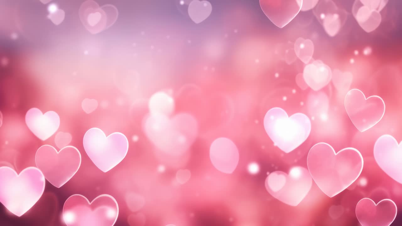 Romantic video background with floating hearts, soft focus, and a dreamy angle