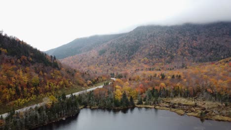 aerial view of beaver pond autumn foliage of white mountain national forest new hampshire