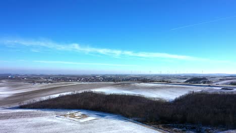 Aerial-View-Of-Snow-Farmland-In-Wine-Region-Near-Zistersdorf-In-Weinviertel,-Lower-Austria