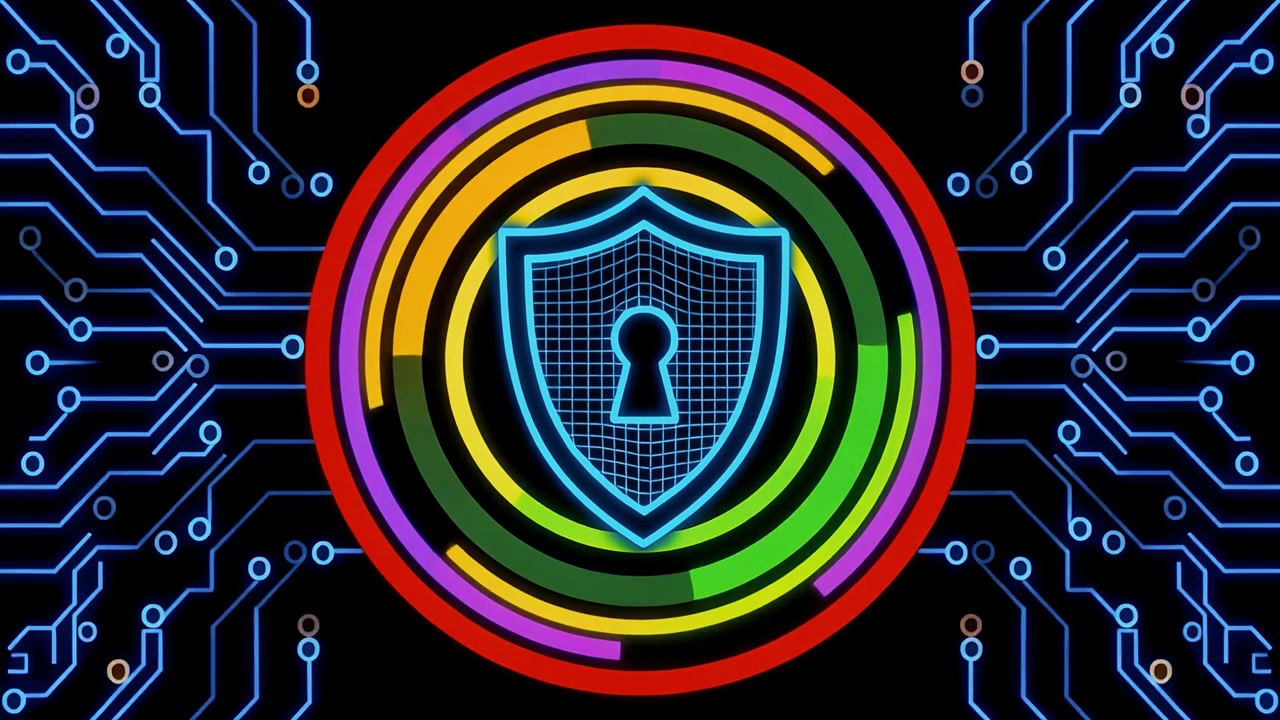 Cybersikkerhedsskjold, der beskytter digitale data på et kredsløbskort
