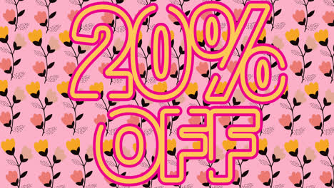 Animation-of-20-percentage-text-over-flowers-on-pink-background