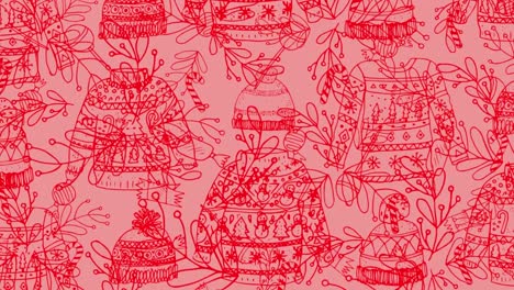 patrón tradicional de flores y jerséis de navidad en fondo rosa